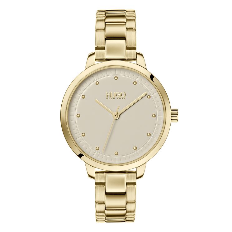 Hugo Achieve Ladies Gold Tone Ip Bracelet Watch