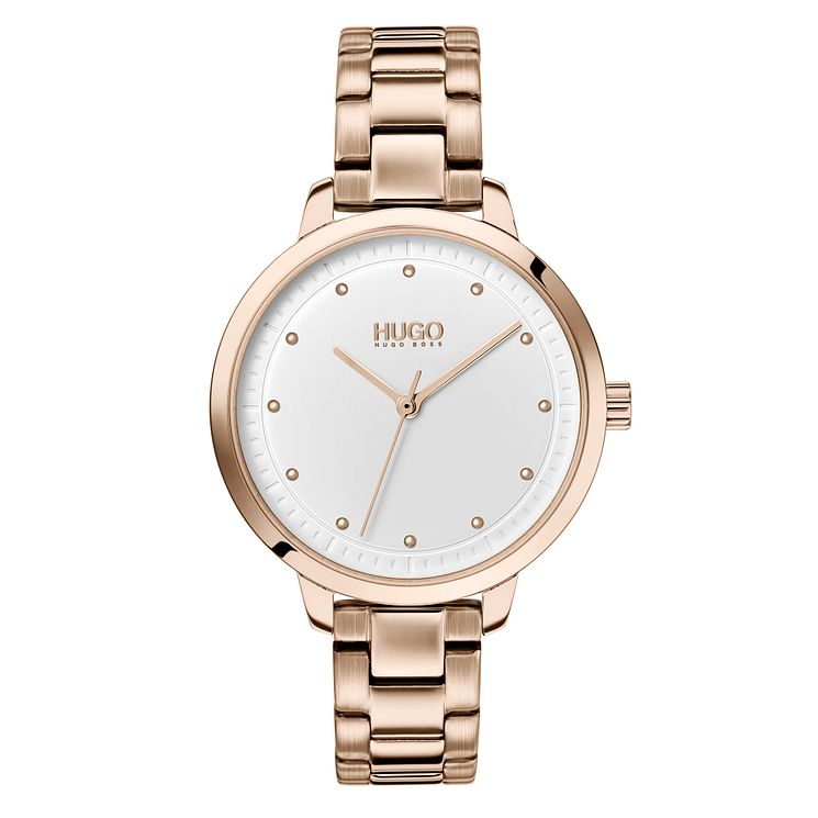 Hugo Achieve Ladies Rose Gold Tone Ip Bracelet Watch