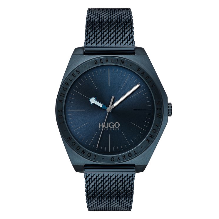 Hugo Act Mens Blue Ip Mesh Bracelet Watch