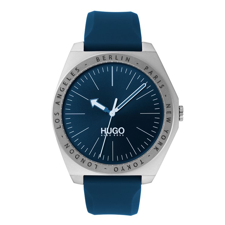 Hugo Act Mens Blue Silicone Strap Watch