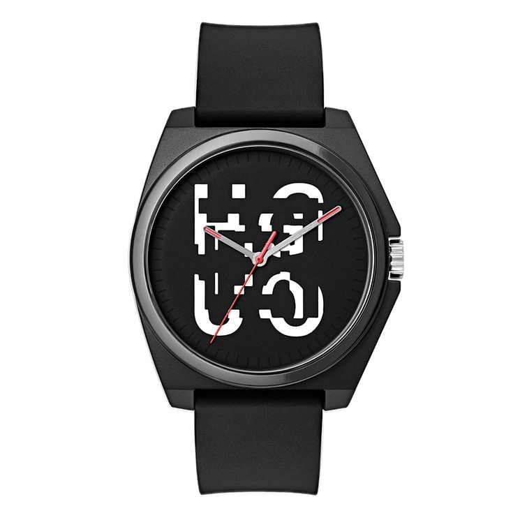 Hugo BlackandWhite Dial Black Silicone Strap Watch