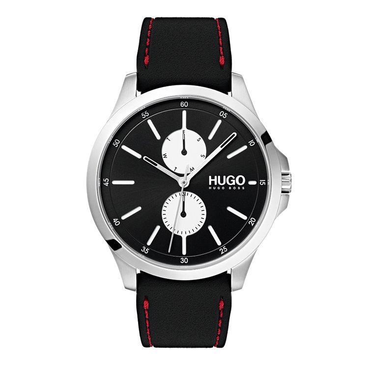 Hugo Black Dial Black And Red Silicone Bracelet Watch