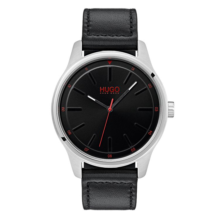 Hugo Dare Mens Black Leather Strap Watch