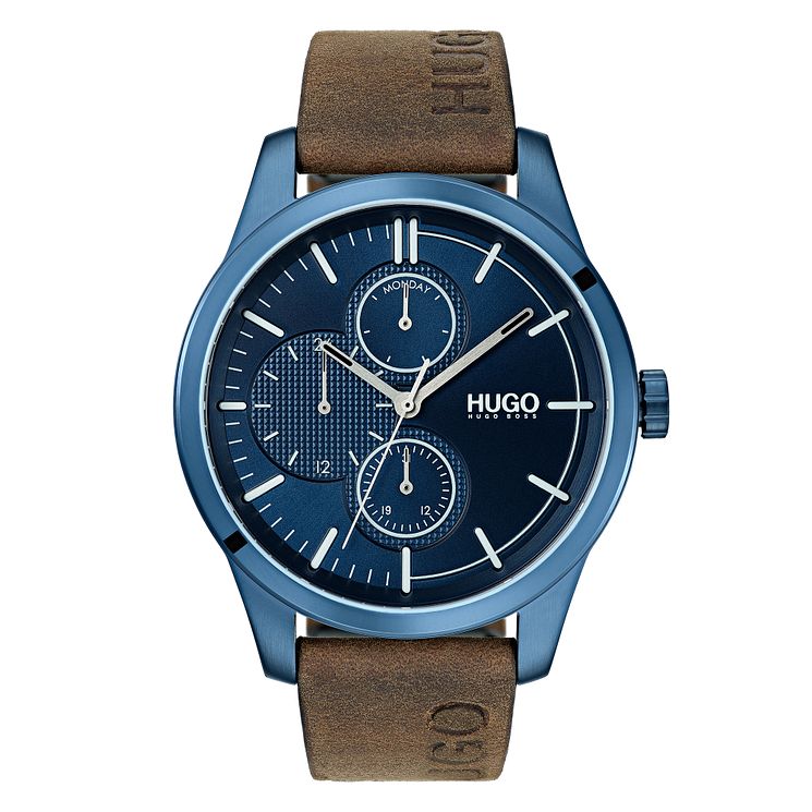 Hugo Discover Mens Brown Leather Strap Watch