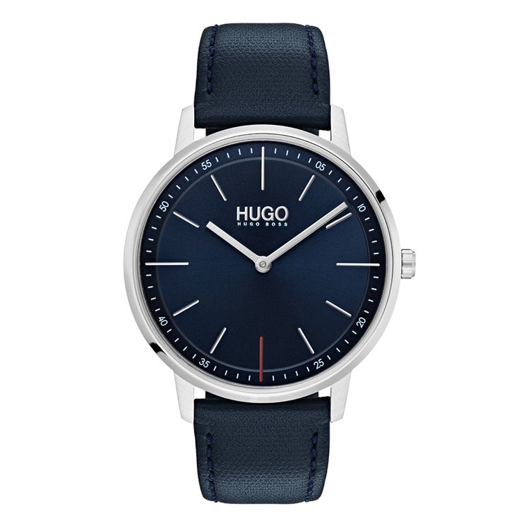 Hugo Exist Mens Blue Leather Strap Watch