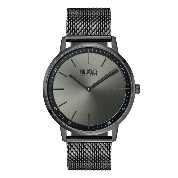 Hugo Exist Mens Grey Ip Stainless Steel Mesh Bracelet Watch