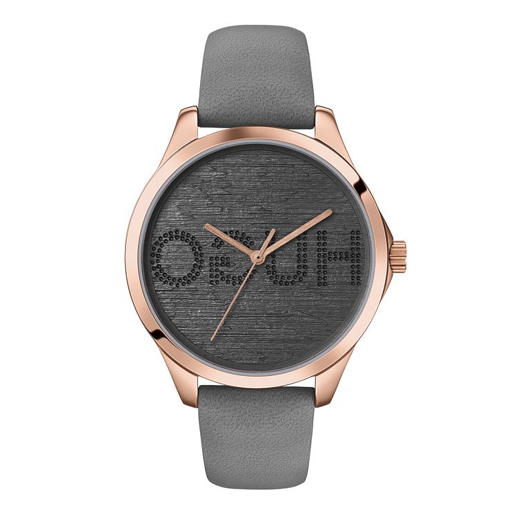 Hugo Fearless Ladies Grey Leather Strap Watch