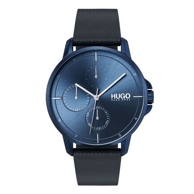Hugo Focus Mens Blue Leather Strap Watch