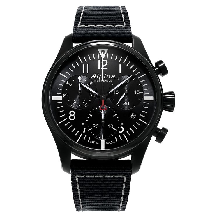 Alpina Startimer Pilot Mens Black Nylon Strap Watch