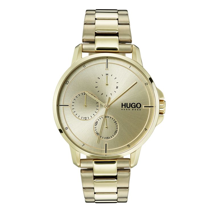 Hugo Focus Mens Gold Ip Stainless Steel Bracelet Watch