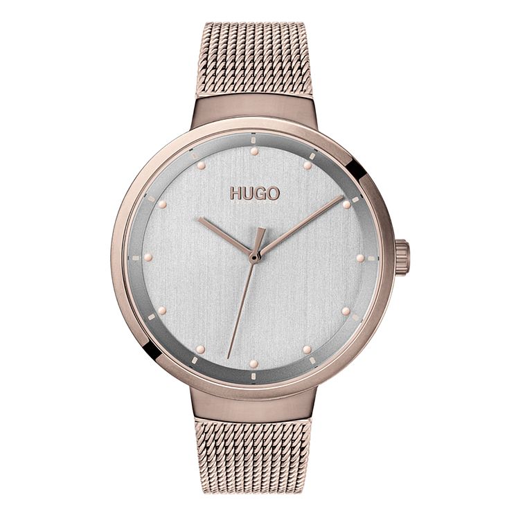 Hugo Go Ladies Rose Gold Tone Ip Mesh Bracelet Watch