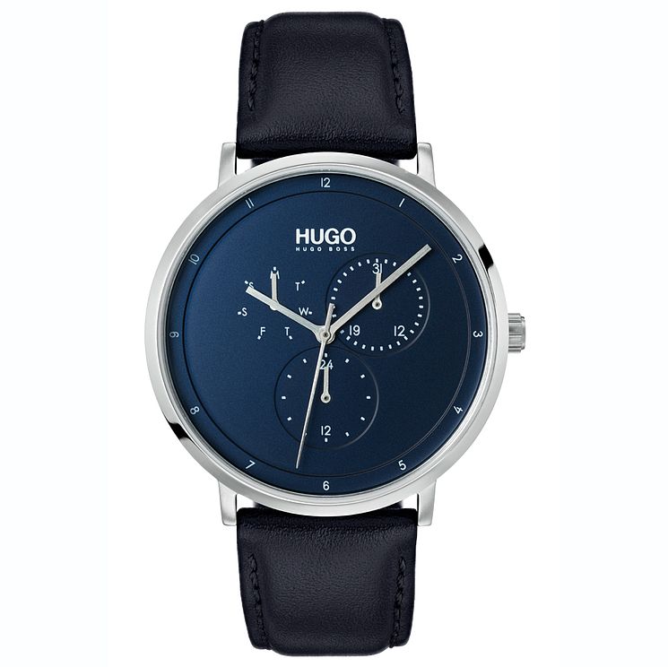 Hugo Guide Mens Blue Leather Strap Watch