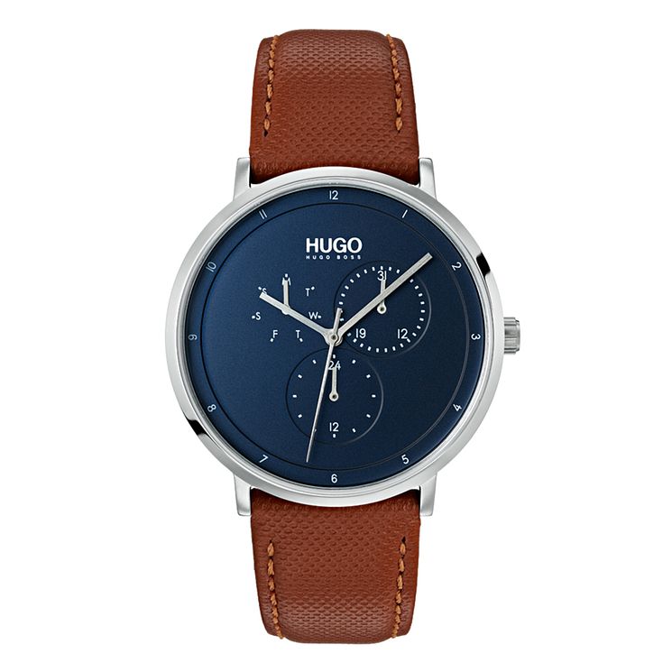 Hugo Guide Mens Brown Leather Strap Watch