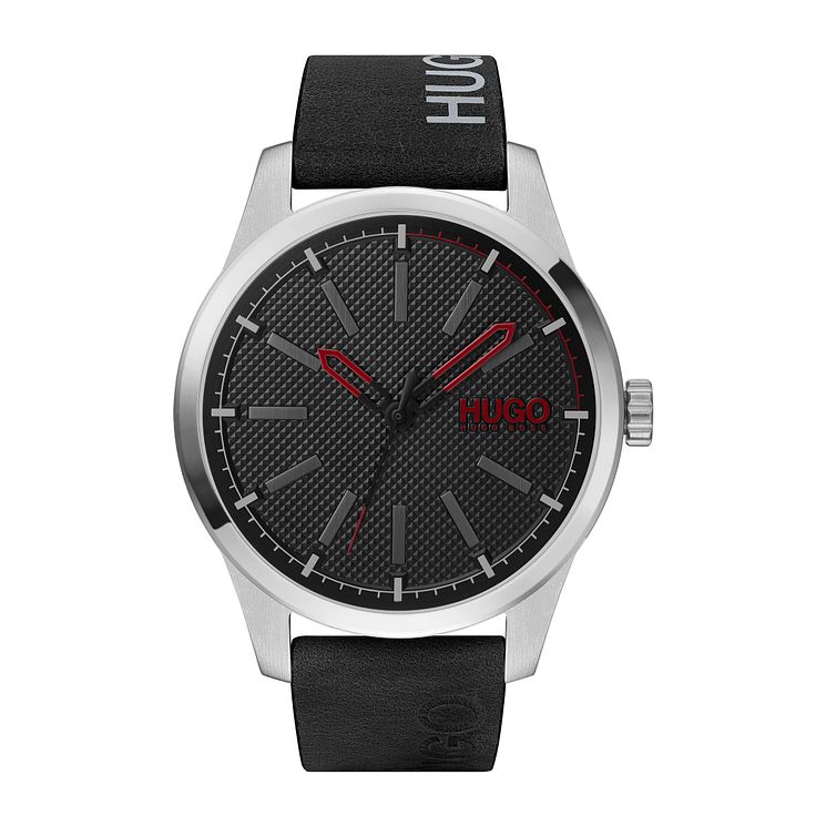 Hugo Invent Mens Black Leather Strap Watch