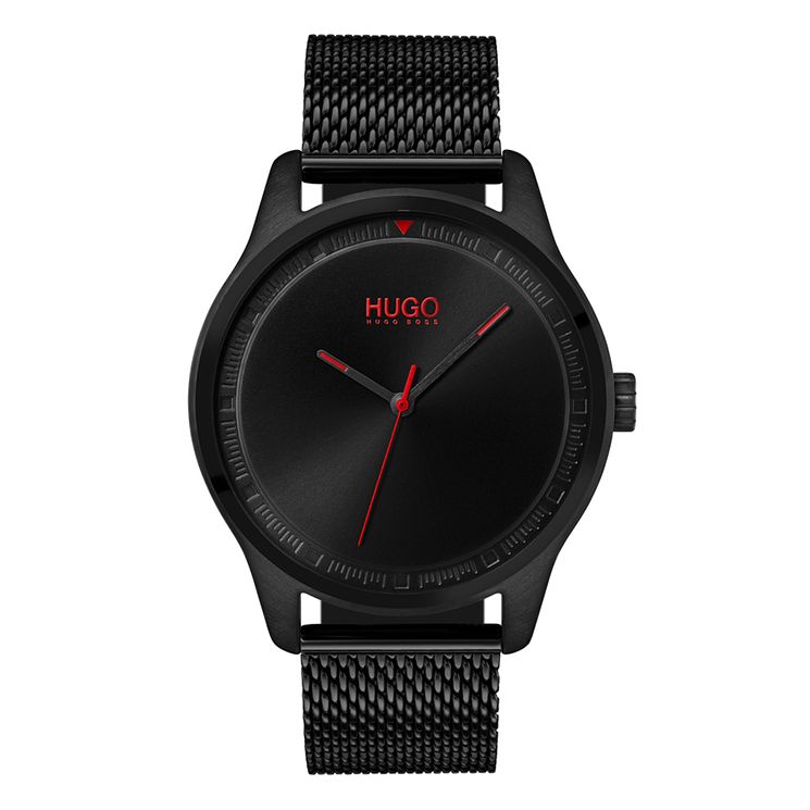 Hugo Move Mens Black Ip Stainless Steel Mesh Bracelet Watch