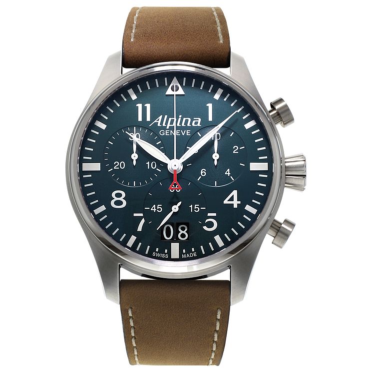 Alpina Startimer Pilot Mens Brown Leather Strap Watch