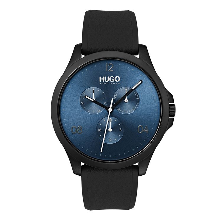 Hugo Silver Dial Black Silicone Strap Watch