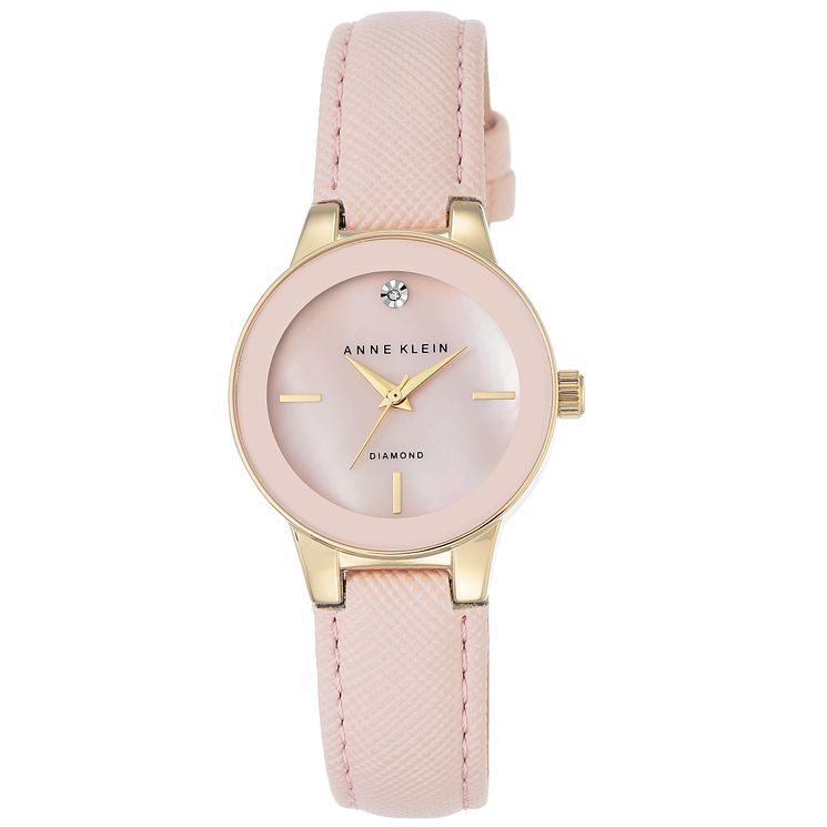 Anne Klein Ladies Diamond Set Pink Leather Strap Watch