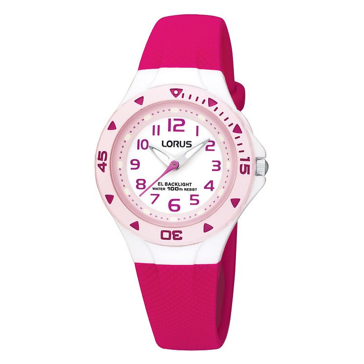 Lorus Childrens Pink Plastic Strap Watch