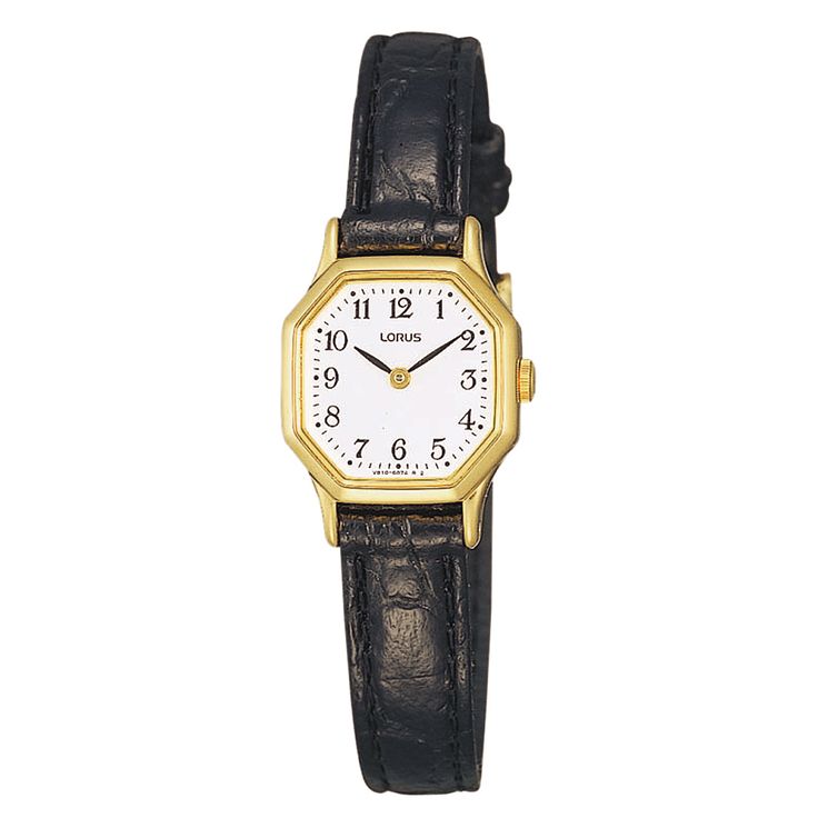 Lorus Ladies Black Leather Strap Watch