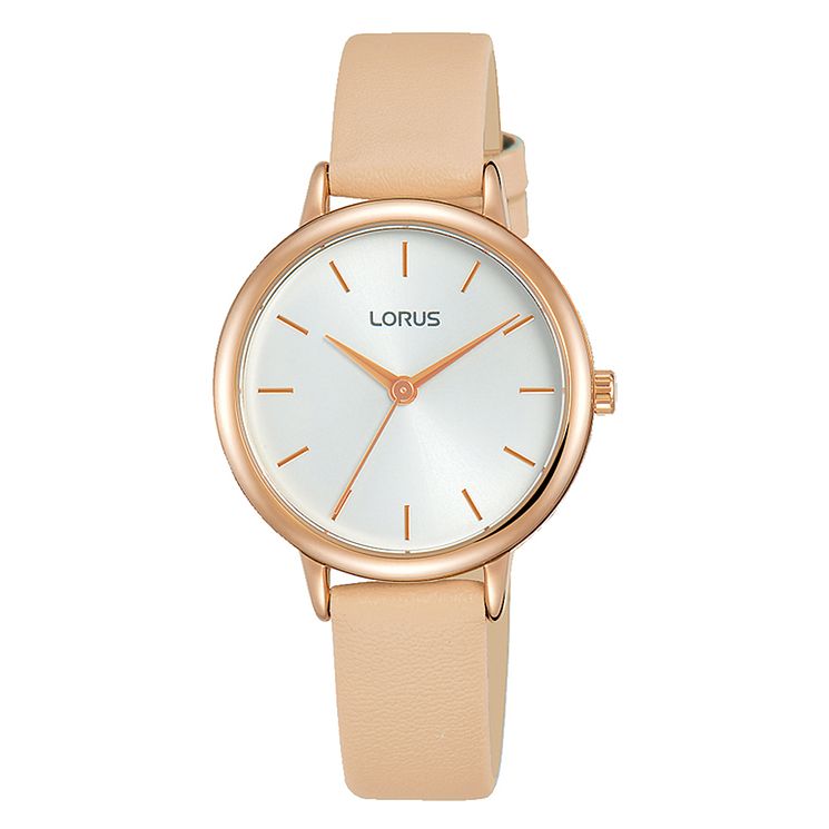 Lorus Ladies Rose Gold Plated Nude Leather Strap Watch