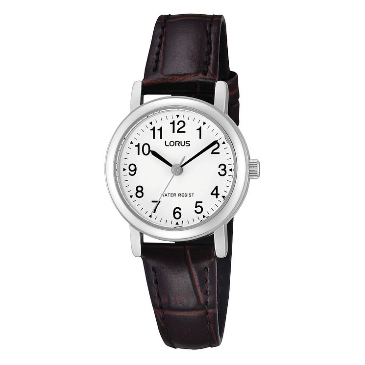 Lorus Ladies White Dial Brown Leather Strap Watch