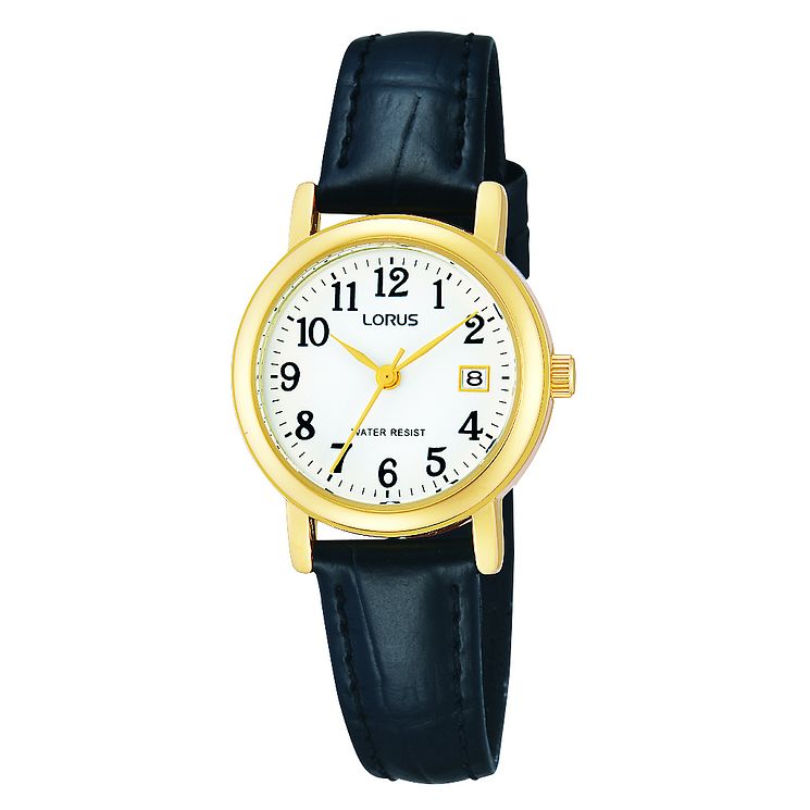 Lorus Ladies Yellow Gold PlateandBlack Leather Strap Watch