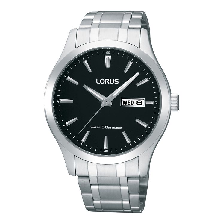 Lorus Mens Black Dial Stainless Steel Bracelet Watch