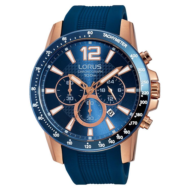 Lorus Mens Chronograph Blue Dial Blue Silicone Strap Watch