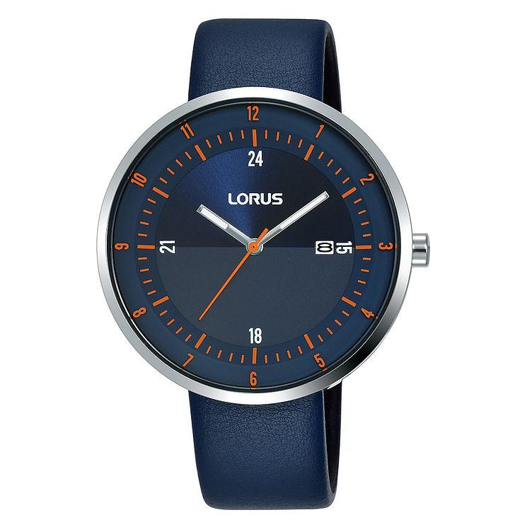 Lorus Mens Navy Leather Strap Watch