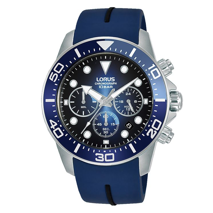 Lorus Sports Chronograph Mens Blue Silicone Strap Watch