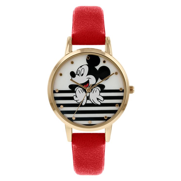 Mickey Mouse Gold Case Red Strap Watch