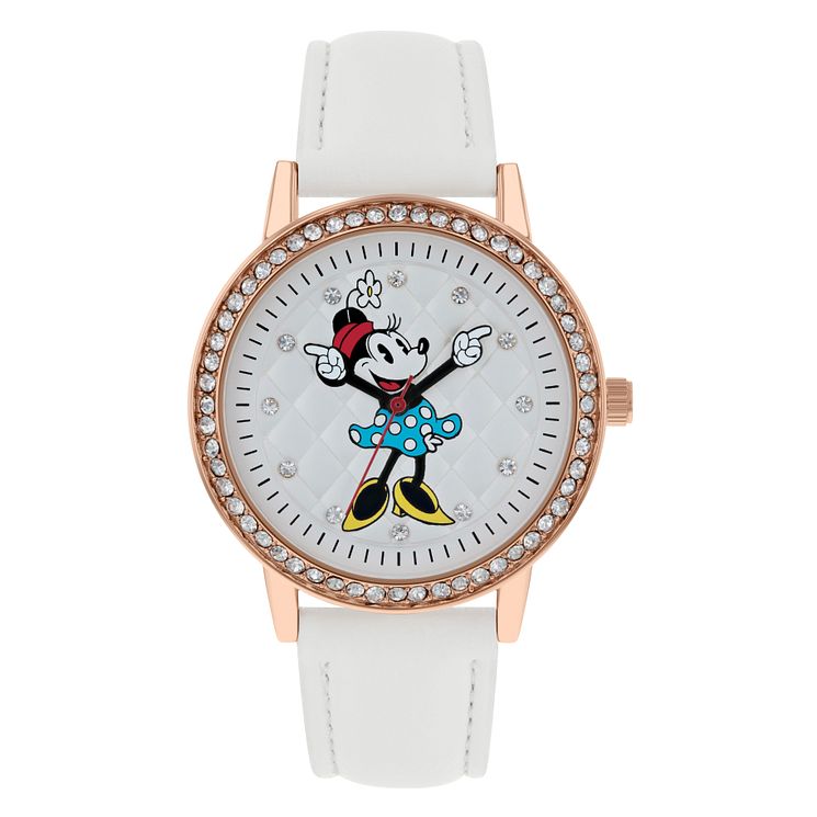 Minnie Mouse Gold Case White Strap Watch