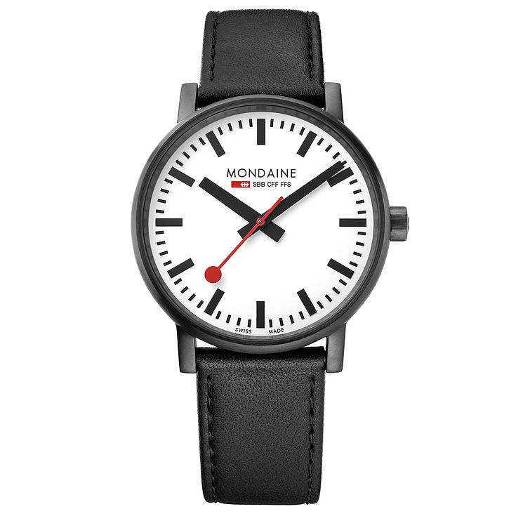 Mondaine Sbb Evo2 Mens Black Leather Strap Watch