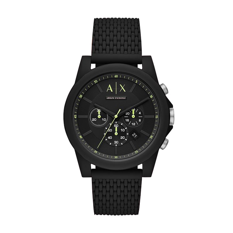 Armani Exchange Chronograph Mens Black Silicone Strap Watch