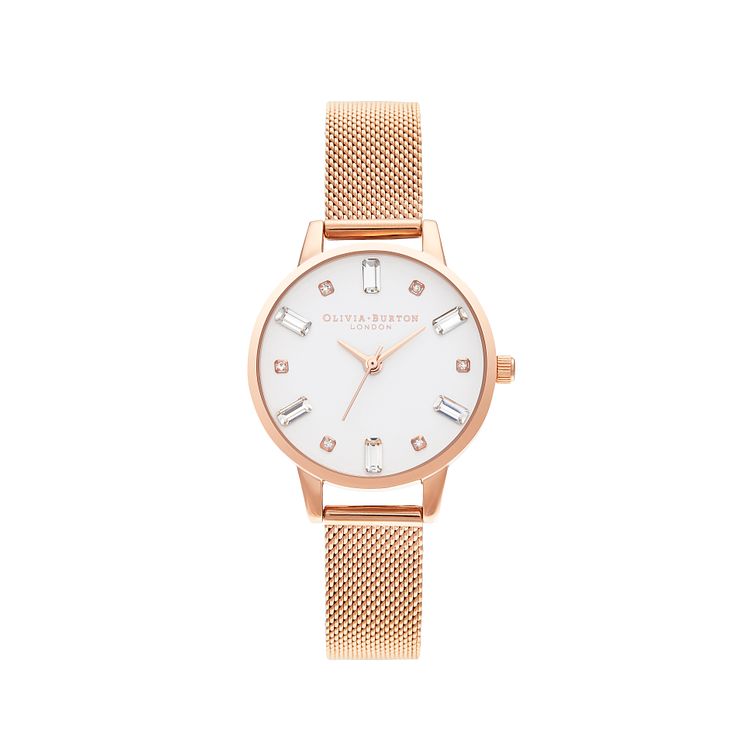 Olivia Burton Bejewelled Rose Gold Tone Mesh Bracelet Watch