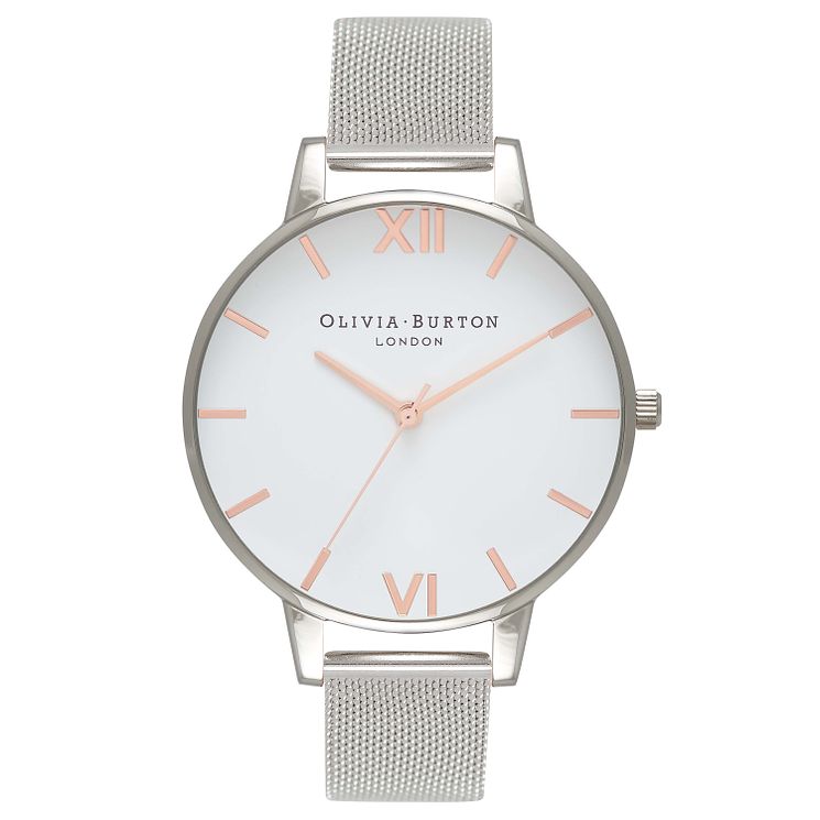 Olivia Burton Big Dial Silver Metal Plated Mesh Watch