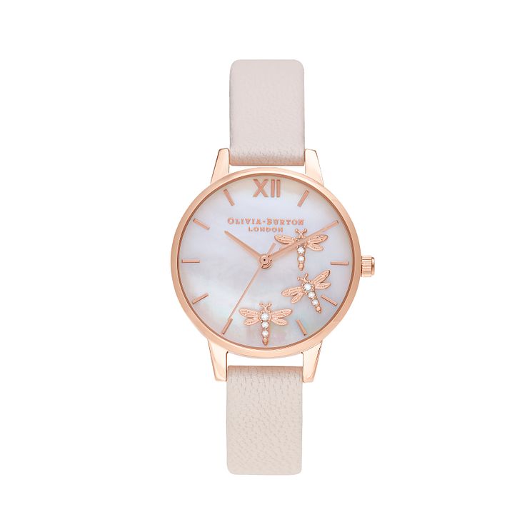 Olivia Burton Dancing Dragonfly Pink Leather Strap Watch