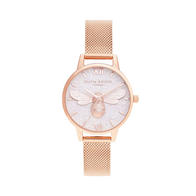 Olivia Burton Lucky Bee Rose Gold Tone Mesh Bracelet Watch