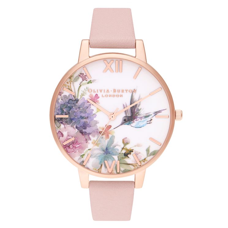 Olivia Burton Painted Prints Pink Leather Strap Watch