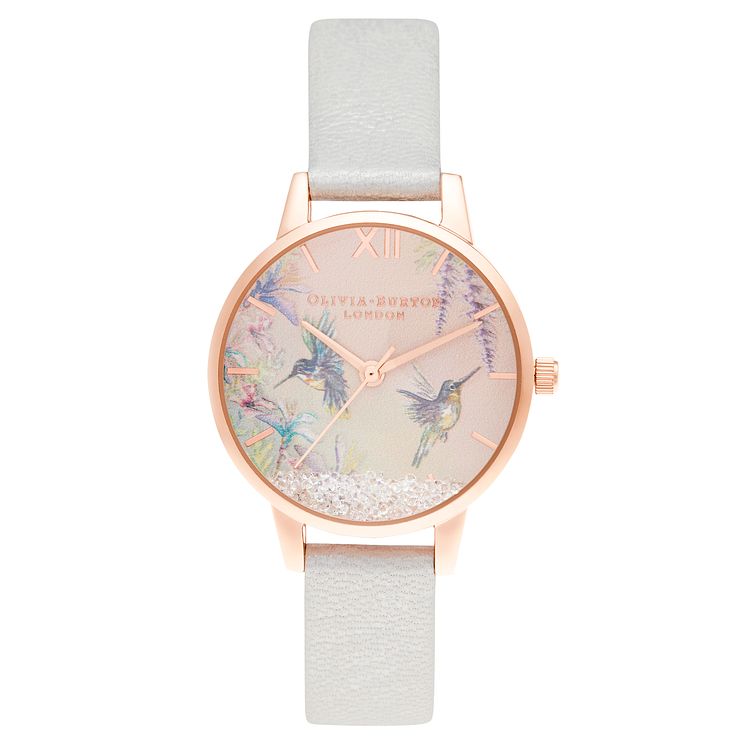 Olivia Burton Painterly Prints Pink Leather Strap Watch