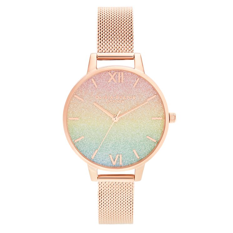 Olivia Burton Rainbow Glitter Rose Gold Tone Bracelet Watch