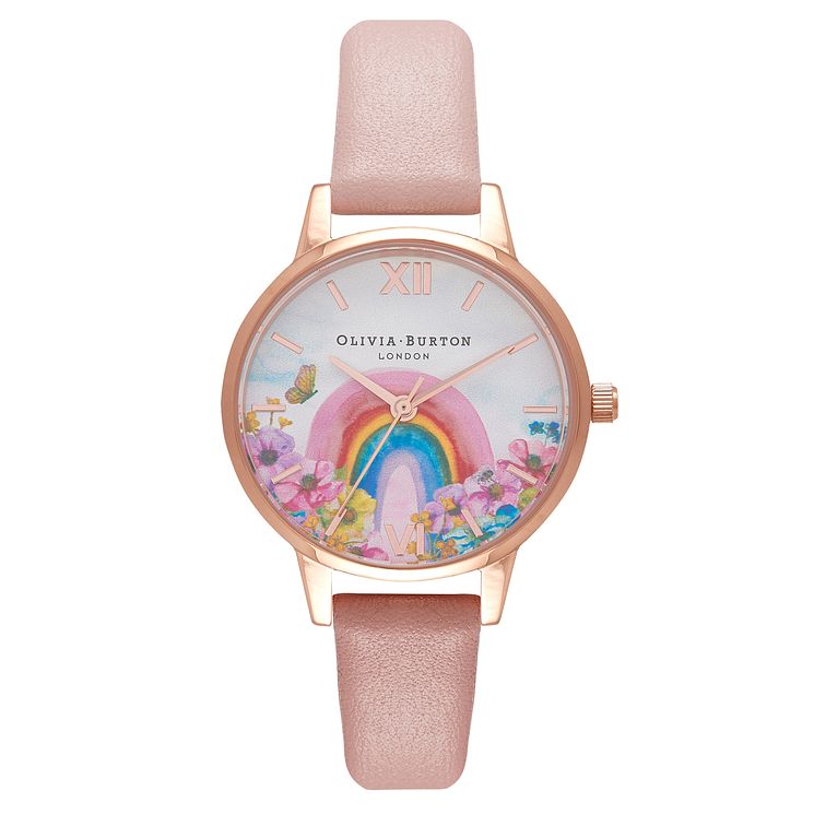 Olivia Burton Rainbow Of Hope Pink Leather Strap Watch