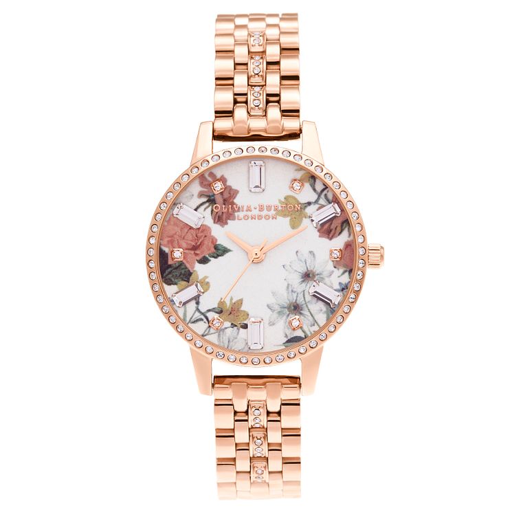 Olivia Burton Sparkle Flower Rose Gold Tone Bracelet Watch