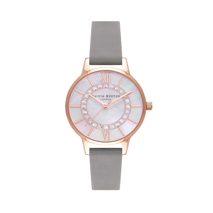 Olivia Burton Sparkle Wonderland Grey Leather Strap Watch