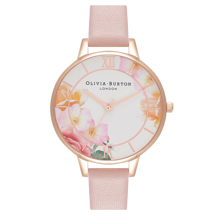 Olivia Burton Tea Party Floral Pink Leather Strap Watch