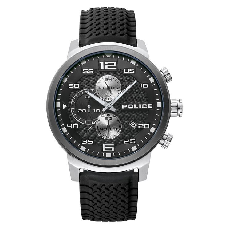 Police Bromo Mens Black Silicone Strap Watch