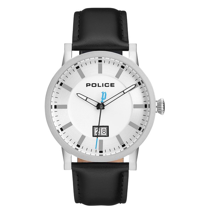 Police Collin Mens Black Leather Strap Watch