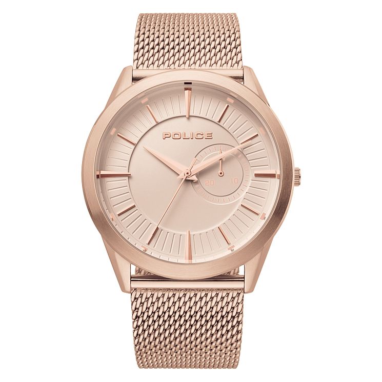 Police Helder Mens Rose Gold Tone Mesh Bracelet Watch