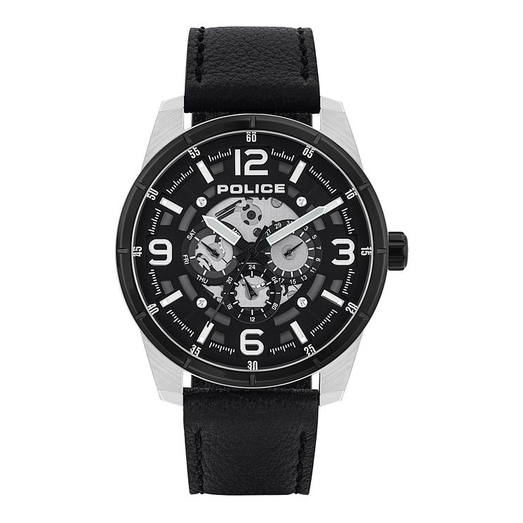 Police Lawrence Mens Black Leather Strap Watch